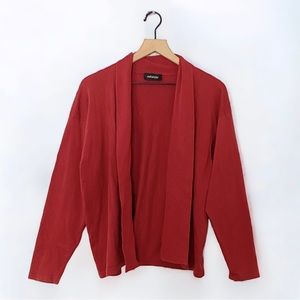 Eskandar Red Open Front Cardigan Lagenlook Layering Long Sleeve Relaxed Fit
